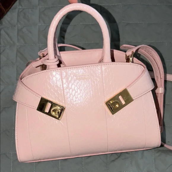 Ferragamo Pink Leather Top-Handle Satchel Bag with Gold Hardware - Picture 1 of 7